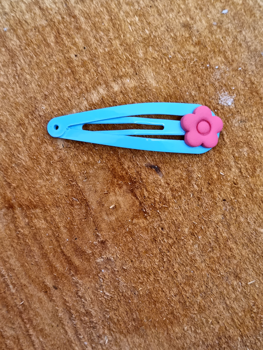 Blue Hairclip featuring Pink Flower Power